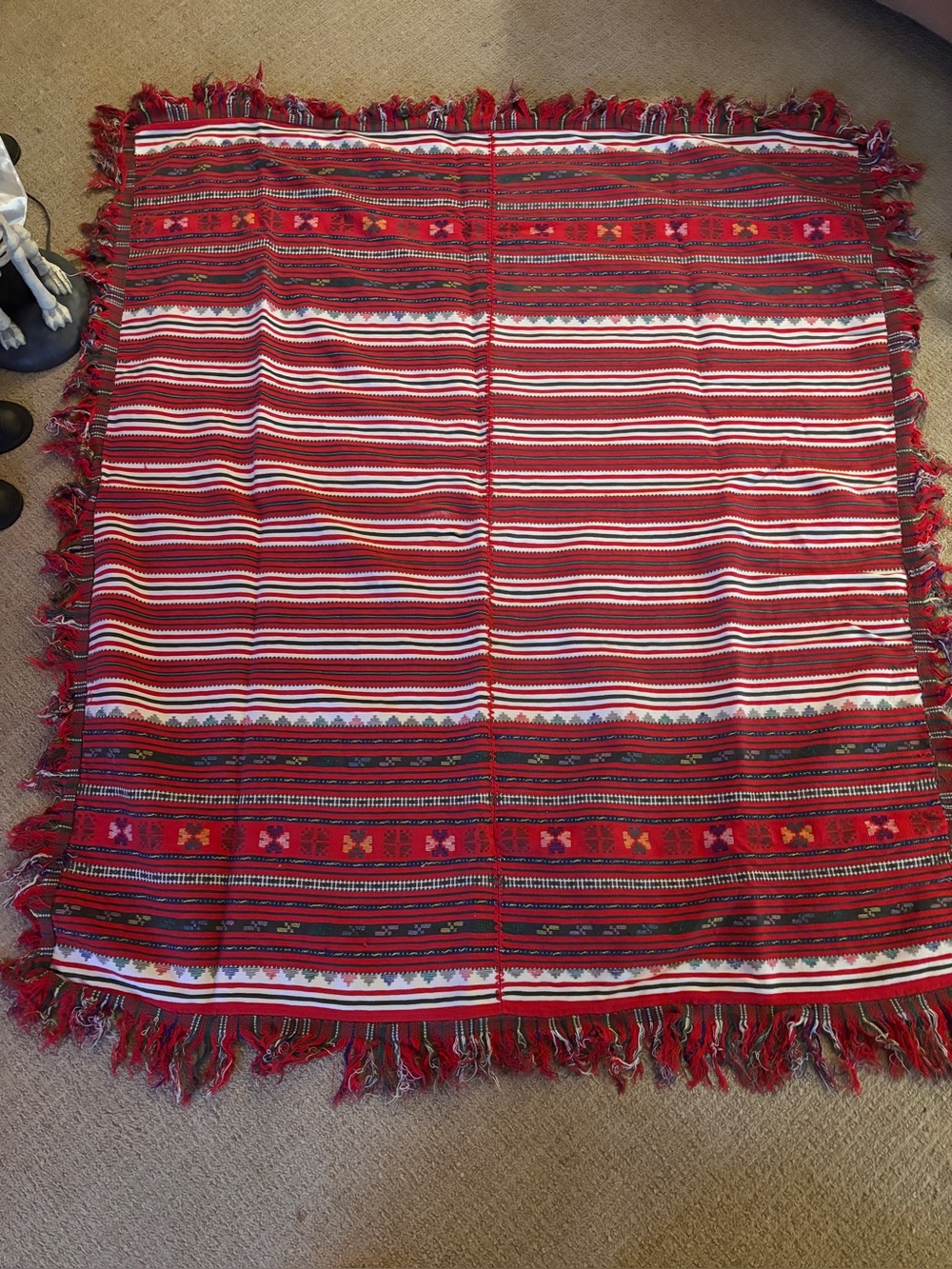 Moroccan Red & White Striped Kilim Rug